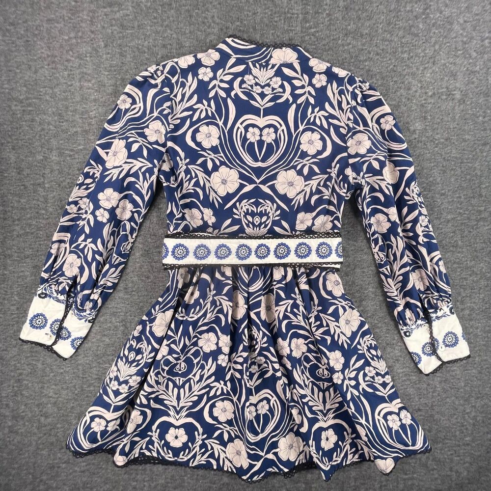 Beyond by Vera Nella Blue Ivory Floral Cotton Mini Dress S Resort Coastal Artsy - Picture 11 of 14